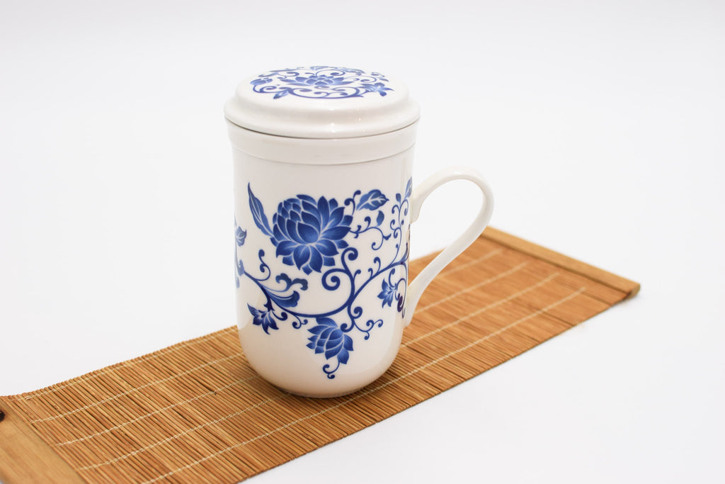 Porcelain Infuser Cup With Chinese Flower Design (Small)