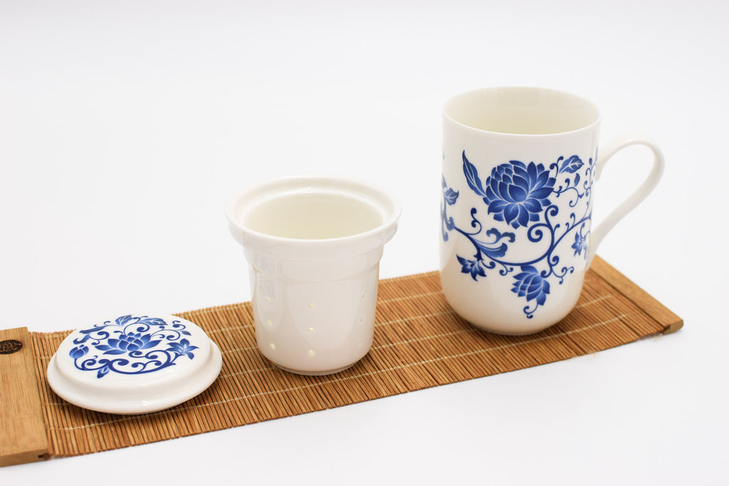 Porcelain Infuser Cup With Chinese Flower Design (Small)