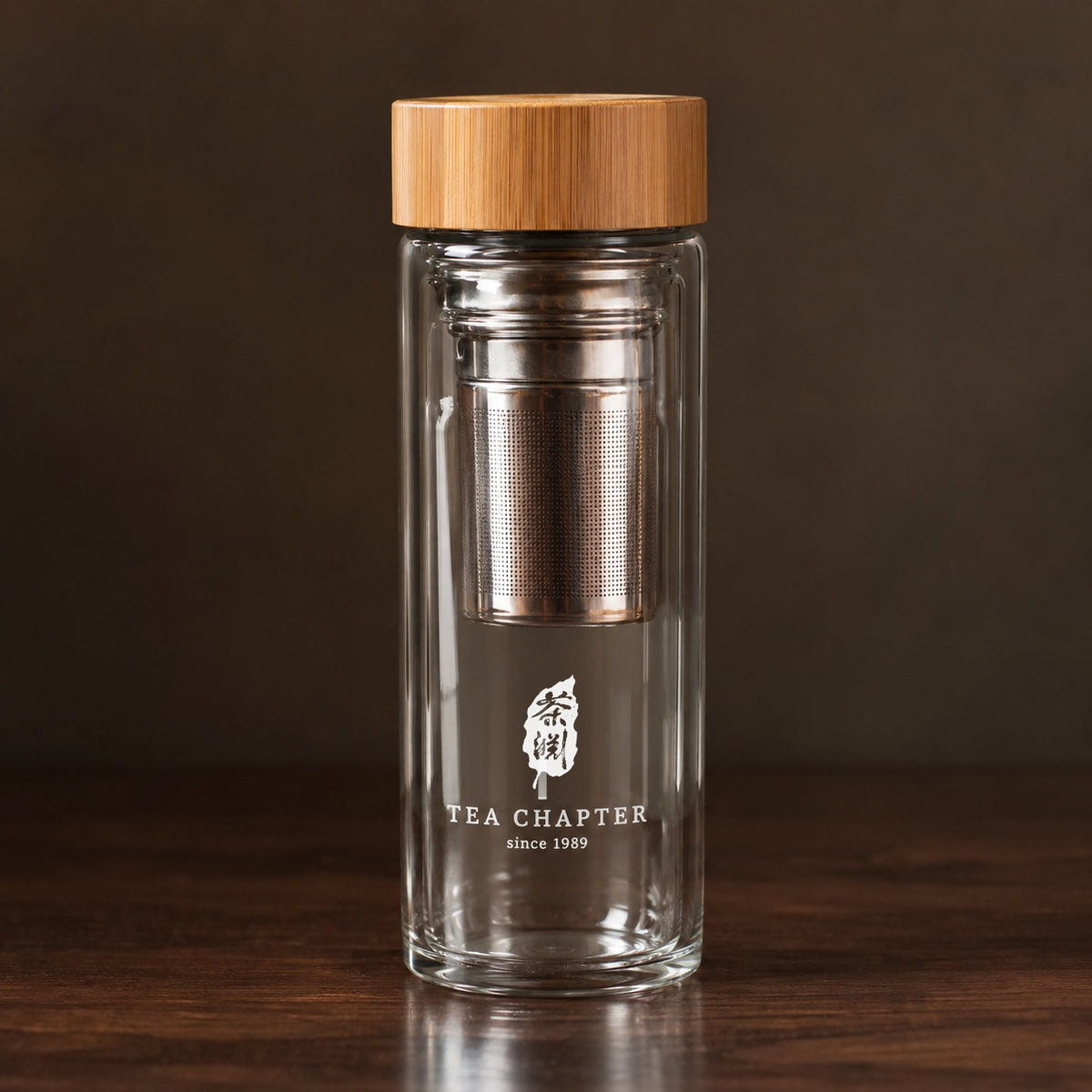 Double Wall Glass Infuser Bottle in warm window light - Tea Chapter Singapore