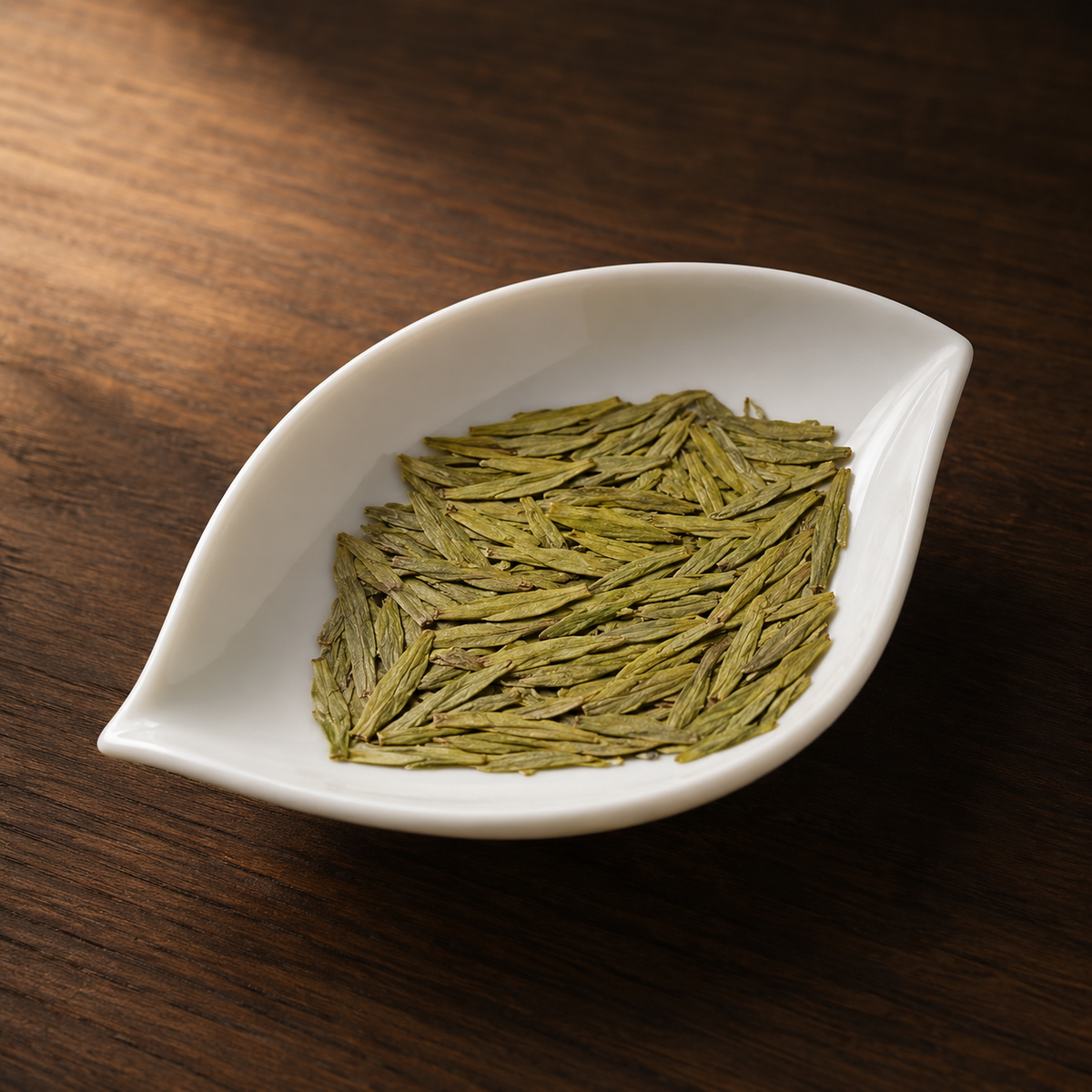 Top Grade Dragon Well in warm window light - Tea Chapter Singapore